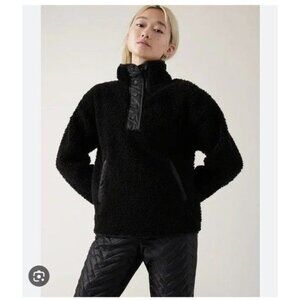 Abercrombie & Fitch Womens Black Sherpa Half-Zip Pullover Fleece Jacket Size Sma